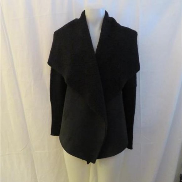 AQUA BLACK SWING FAUX SUEDE KNIT SWEATER JACKET M - Picture 1 of 4
